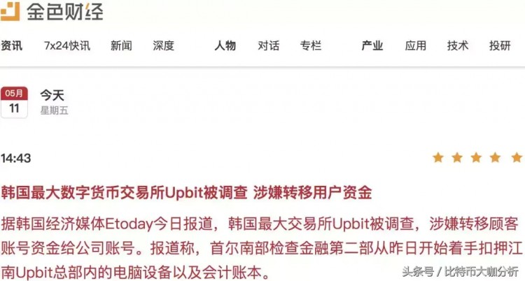 Upbit是韩国最大的交易所，涉嫌资金转移，货币市场大幅下跌